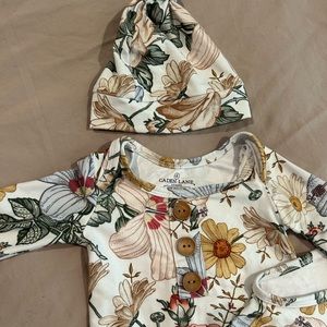 Caden Lane 0-3 month gown & hat